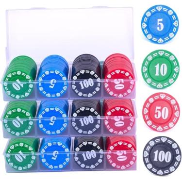 Imagem de Lynkaye Conjunto De 300 Fichas Pôquer Plástico Com Caixa Armazenamento, Impressas Estilo Cassino Para Jogos Texas Hold'Em, Blackjack, Roleta, Festas