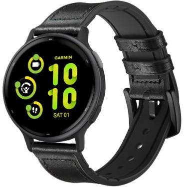 Imagem de Pulseiras de couro compatíveis com Garmin Venu/Sq/Sq 2/Forerunner 165/55/645/245 Music Watch, Garmin Vivoactive 6/5/3, pulseira esportiva de couro de silicone de 20 mm para Vivomove HR/Sport Men Women