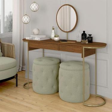 Imagem de Penteadeira Aysha 2 Gavetas E Espelho Industrial Dourado/freijó - M.a 