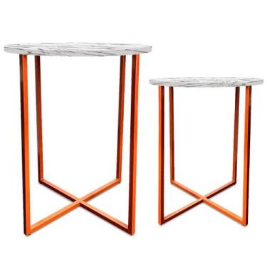 Imagem de Mesa De Canto Dupla Gana Redonda Decoração Para Sala Cobre/Vulcano - G