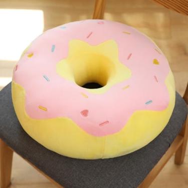 Imagem de Travesseiro de pelúcia de 38 cm, almofada redonda de donut, almofada macia em forma de pelúcia para chão, cadeira, sofá, escritório, sala de estar, decoração para presentes (rosa)