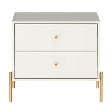 Imagem de Mesa de Cabeceira Jasper 63 cm - Off White Fosco c/Dourado
