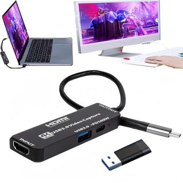 Imagem de Placa de captura de vídeo HDMI 4K com USB 3.0 e PD de 100 W, HDMI para USB/USB C suporta entrada 4K a 60Hz e saída 1080p HD Live e grava videogame MS2130 para sessões cursos, jogos, transmissão ao