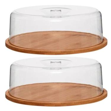 Imagem de Kit 2 Porta Bolo Bambu Com Tampa 28cm Ecokitchen Class Home - Mimo Sty