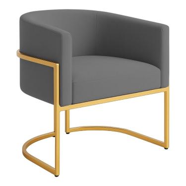 Imagem de Poltrona Decorativa Luana Veludo Com Pés De Ferro Dourado 7 Decor Cinza Escuro