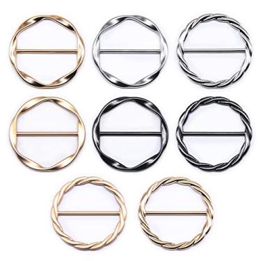 Imagem de SEMINI 8 peças de lenço de seda clipe de anel camiseta clipes de gravata para mulheres cachecóis fecho fivela na cintura anel de metal moderno para camisas roupas (interior 40 mm/1,6 polegadas, cor 5)