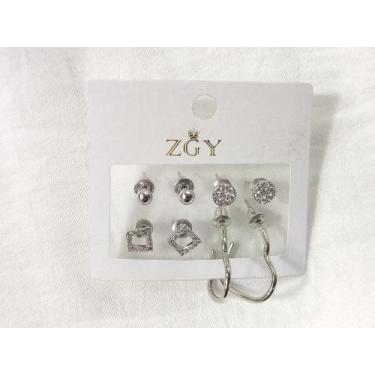 Imagem de Kit 4 pequenos Brincos femininos folheados de zircão Brincos Argola - 