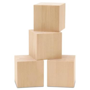 Imagem de Woodpeckers Cubos De Madeira Diy 3 Polegadas, Pacote Com 4 Blocos Grandes, Inacabados Para Artesanato, Caule, Dados E Empilhamento Construção, Por