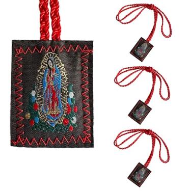 Imagem de Pacote com 3 Escapulario De La Virgen Del Carmen, verde San Judas Tadeo Escapularios Catolicos, Red Virgen De Guadalupe Colar Presente Para Mulheres Homens Decoração Mexicana, One Size, cordão, Sem