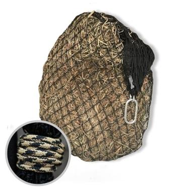 Imagem de hay chix Rede de feno para cavalos | Alimentador de saco de feno de alimentação lenta | Nylon tratado UV de grau marítimo | Comporta de 4 a 6 flocos | Meia rede de fardos (furos de 3,5 cm) cor corda