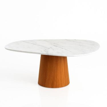 Imagem de Mesa de Jantar Cone Orgânica 244x137 cm Mármore Branco Extra e Base Freijó