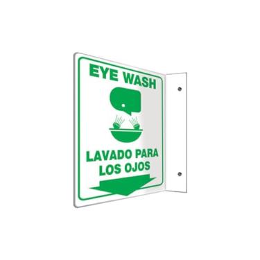 Imagem de Accuform Sinais SBPSP751 Placa de projeção bilíngue espanhola 90D, Legend "EYE WASH/LAVADO PARA LOS OJOS (SETA)" com gráfico, painel de 30,5 cm x 23 cm, plástico de alto impacto de 0,3 cm de