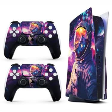 Imagem de Capa adesiva para PS5 - Astronaut Art, compatível com edição de disco e edição digital (não versão fina) - 2 capas de controle e capa de console - sem bolhas, proteção total, impermeável, removível