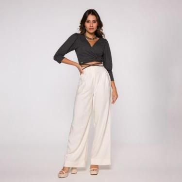 Imagem de Blusa Cropped Transpassada de Manga 3/4 e amarração - Croppeds Store, 