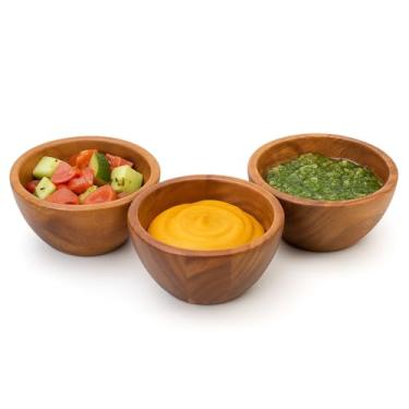 Imagem de Kit com 3 Bowls em Madeira Acácia Natural, 180ml, Premium, para Servir