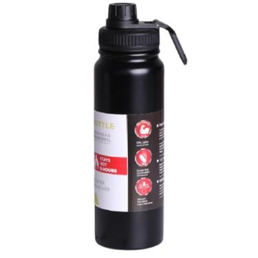 Imagem de Garrafa de Água Térmica Inox 800ml Esportiva com Alça Parede Dupla Isolada a Vácuo Antivazamento Garrafinha Academia Fitness Corrida Esportes Escritório Aço Inox (Preto)