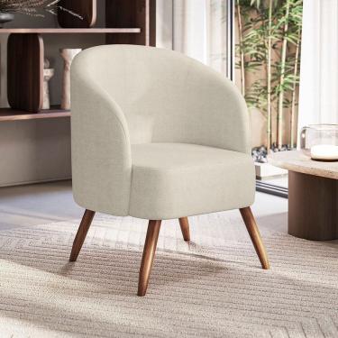 Imagem de Poltrona Decorativa Estofada E Orgânica Com Pés Palito Guatemala Espresso Móveis Off White