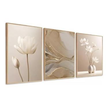 Imagem de Quadro Decorativo Flores Abstrato luxo moderno Sala Quarto Com Moldura e vidro (Moldura Bege, 60x80, Com Vidro)