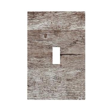 Imagem de Xuejiaku Placa de cobertura de interruptor de luz rústica cinza escuro tábua de madeira textura vintage 1 gangue capa de placa de parede de interruptor único capas decorativas placas de interruptor