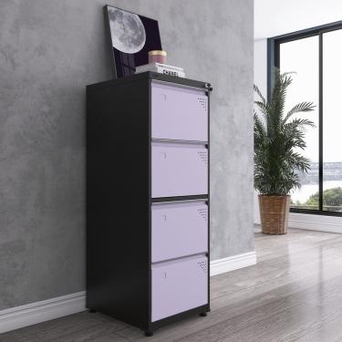 Imagem de Gaveteiro Arquivo Para Escritório Em Aço 4 Gavetas Preto/lilás