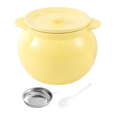Imagem de Bothyi Recipiente de cerâmica para gordura com filtro, recipiente para condimentos, óleo de fritura, de cozinha para chá, doces, banha de porco, grelha, 800ml Amarelo