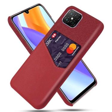 Imagem de Capa para Honor Play 5 5G,Anti-deslizamento,Proteção contra quedas de 360°,Resistência à impressão digital,Tela e caso de couro PU com 1 slot de cartão atrás-Red