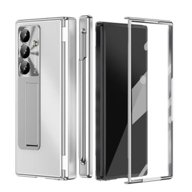 Imagem de POYUFRG Capa de liga de alumínio para Samsung Galaxy Z Fold 7, capa galvanizada de negócios fina com suporte de lente de metal, capa de proteção de dobradiça, prata, Z Fold 7