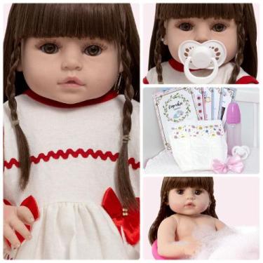 Imagem de Bebe Reborn de Silicone Cabelo Castanho Fofa Pode Dar Banho - Cegonha 
