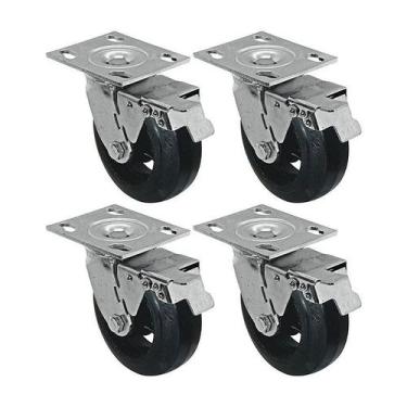 Imagem de Kit 4 un roda rodízio giratório freio trava borracha 6 poleg - AJAX