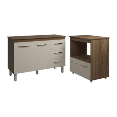 Imagem de Mobília Decor, Balcão Armário Gabinete Bruna 118 cm Savana Off White com Tampo Savana e Balcão Amanda Forno Microondas Savana Off White