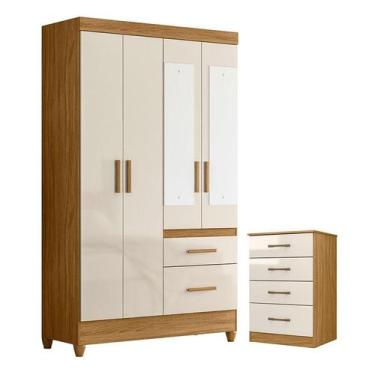 Imagem de Guarda Roupa Solteiro Madri com espelho e Cômoda MS913 Freijó Off Whit