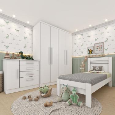 Imagem de Quarto Infantil Completo com Guarda Roupa Cômoda e Cama 100% MDF Harmonia Espresso Móveis Neve