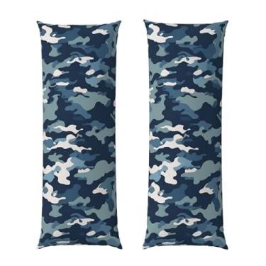 Imagem de Capa de travesseiro corporal com zíper oculto, fronha longa de microfibra macia e respirável para travesseiro corporal, capas de travesseiro com estampa de camuflagem azul-marinho para dormir