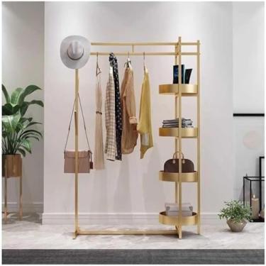 Imagem de Cabideiro De Roupas Moderno Cabide Com 4 Bandejas De Armazenamento Rack De Roupas De Metal Resistente Sapatos De Roupas Com Economia De Espaço Organizador De Roupas Prateleiras De Armazenam