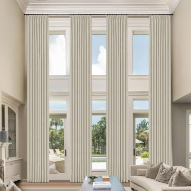 Imagem de Macochico Cortinas de linho plissadas de 132 cm L x 108 C 100% painéis de janela com bloqueio de luz para sala de estar, quarto, quarto de bebê, cortinas térmicas brancas marfim com amarração 132 cm x