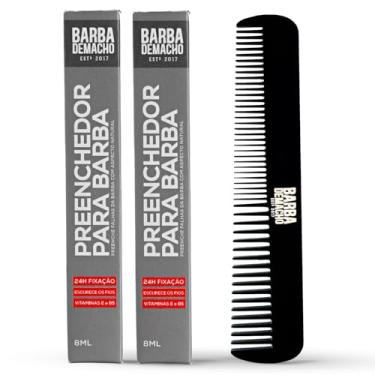 Imagem de Kit Preechedor Barba de Macho Disfarça Falhas Cor Preto Resistente Agua e Toque 24h Fixação + Pente Alinhador