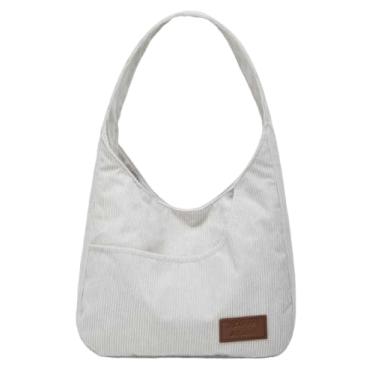 Imagem de Bolsa de ombro de veludo cotelê inverno outono moda crescente Hobo bolsa feminina masculina alça larga bolsa de mão cor sólida 2025, B - Cinza, One Size