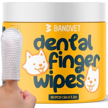 Imagem de Bandvet Wrap - 90 lenços de limpeza de dentes de cães, escova de dentes para gatos sem enxágue, purificador de hálito eficaz para cães - Essencial para suprimentos para animais de estimação (3,8 cm x