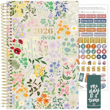 Imagem de bloom daily planners Agenda 2026 (janeiro a dezembro) Organizador de ano calendário - 14 cm x 21 cm - Agenda semanal e mensal com adesivos e marcador de página - Festa no jardim, bege