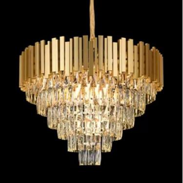 Imagem de Lustre Pendente De Cristal Dourado 92cm Redondo - Pendente para Sala de Estar, Sala de Jantar, Quarto - Com Corrente Ajustável - Instalação Fácil 110/220- Redondo Dourado- 92cm x 1,50mts-