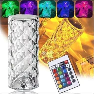 Imagem de Luminária de Cristal 3D LED RGB Recarregável – Abajur Decorativo de Mesa com Controle Remoto, Toque e Efeito Prisma para Quarto, Sala e Decoração Moderna