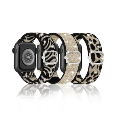 Imagem de Pulseira feminina de nylon brilhante compatível com Apple Watch séries 10, 9, 8, 7, 6, 5, 4, 3, 2 e 1 de 38 mm, 40 mm, 41 mm, 42 mm, 45 mm, 46 mm, 4, 2 e 1 SE, ultra