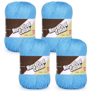 Imagem de Katech Fio de algodão 100% mercerizado para crochê e tricô – Soft Sport Weight CYC #2, 4 novelos de 100 g (100 g), fio de crochê ideal para panos de prato, roupas de bebê, meias, cachecóis (azul claro
