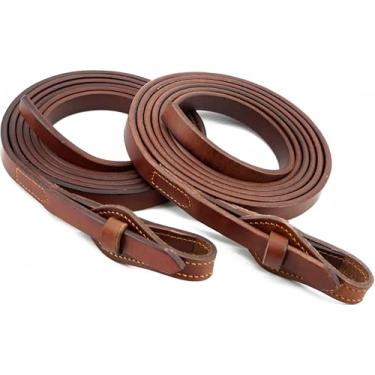Imagem de QMYBROW Rédeas divididas, couro oleoso pesado, 1,5 cm x 2,5 m, rédea de acessórios de fixação de cavalo flexível de troca rápida