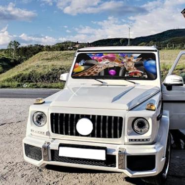 Imagem de Guarda-sol girafa para-brisa guarda-sol - persianas de janela de carro bloqueiam os raios UV - acessórios mantêm o veículo fresco - capa de para-brisa