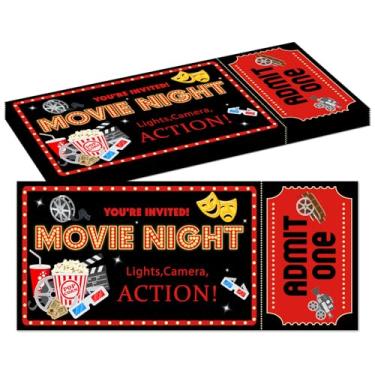 Imagem de Convites de ingressos de festa de aniversário de filmes para crianças, meninas, meninos, convites de aniversário de cinema noturno para adolescentes, 20 cartões de convite com envelopes, decorações de