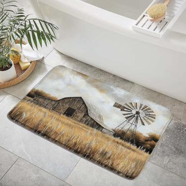 Imagem de ZZYSKS Tapete de banho Western Barn Windmill rústico casa de fazenda retrô fazenda país natural bonito minimalista estética moda tapetes de banheiro quarto cozinha banheiro capacho 45 x 75 cm