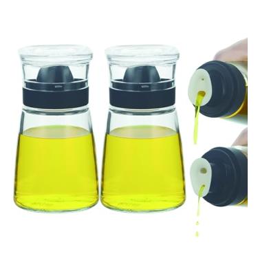 Imagem de ElementalKitchen Garrafa dispensadora de óleo e vinagre de vidro, design à prova de vazamento, opções de despejo duplo, bico antigotejamento de silicone, pode ser lavado na lava-louças (preto, 153 g)