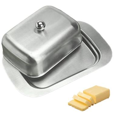 Imagem de Manteiga com tampa, manteiga, de aço inoxidável, com alça confortável, reutilizável, prato coberto com refrigeração, ideal para cozinha, casa, festa, 18,5 x 12,2 x 6,3 cm