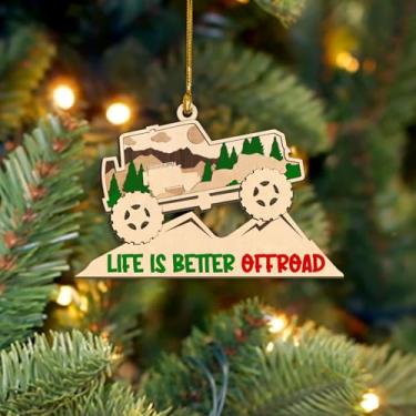 Imagem de Ornamento Offroad 2025, enfeites de madeira de Natal off-roader, ornamento de corrida de pista de terra de montanha, ornamentos de carro SUV para decorações de árvore de Natal, presentes Jeep